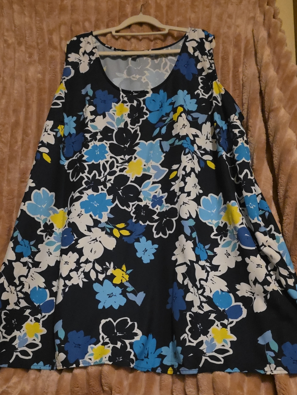 Black Floral Sleeveless Swing Blouse with Blue & Yellow Blooms